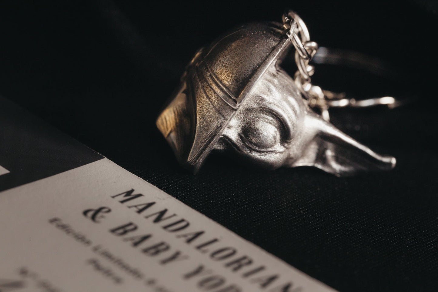 Mandalorian and Baby Yoda metal keychain.