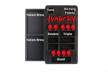 STL archivo digital de Warcry Consola Dashboard para dados de 12mm y bandejas para tokens.